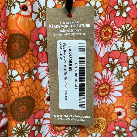 NWT Nasty Gal Floral One Piece Swimsuit 24 Orange Floral Daisy High Cut Plus Sz - Picture 6 of 11